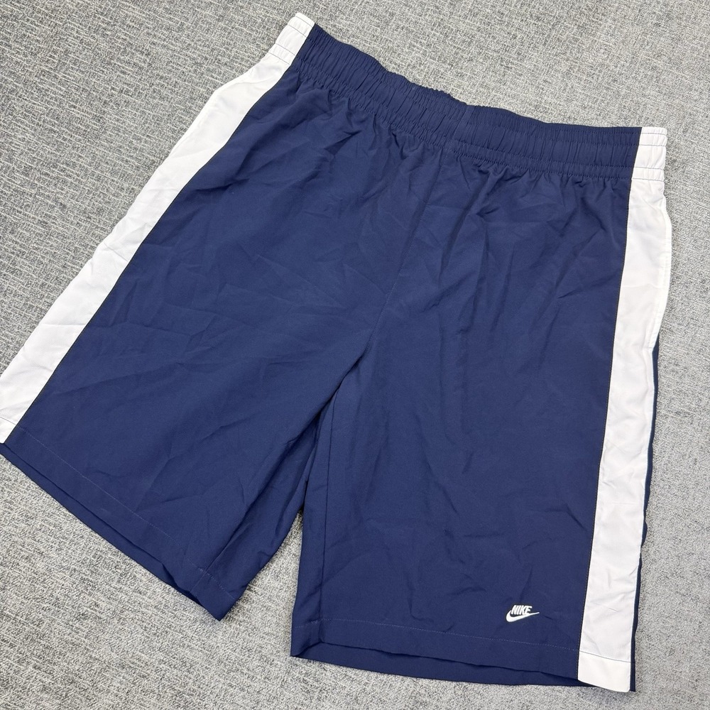 Vintage Nike Basketball Shorts‎ Mens XXL Blue White Baggy Drawstring Silver Tag